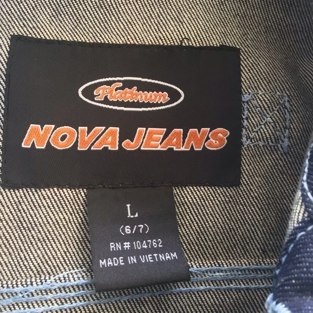 Platinum Nova Jean Boys Large 6/7 Dark Wash Denim Jacket Embroidered Hip Hop Y2K